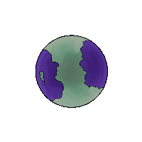 A spinning planet with purple water and green land